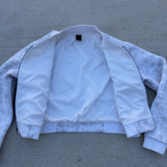 BALANCE ATHLETICA Vitality White Floral Flight Bomber Intensity Jacket Cropped M - Picture 5 of 6